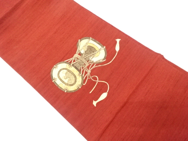 蓑虫　手織り紬　鼓模様名古屋帯